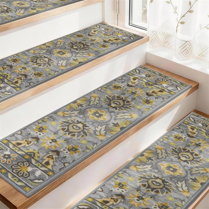 COSY HOMEER Stair Treads for Wooden Steps Non Slip Washable 8" X 30" 15pcs | Self Adhesive,Peel and Stick,Soft Carpet Stair Treads for Kids,Elder,Pet,Residue Free,Reusable Stair Runner,Multi-Surface Use