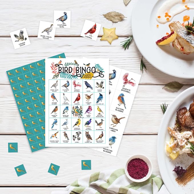 Bird Bingo Game Cards, North America Bingo Game for Adults, Backyard Birding Cards Supplies, Animal Birthday Party Decor Favors, Card Gifts for Bird Lovers Women Friends Family Holiday, 01