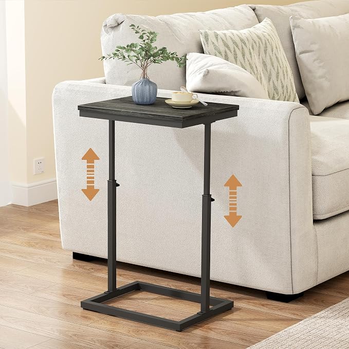 TUTOTAK End Table, Side Table, Tall Couch Table, Sofa Table | for Living Room, Bedroom, Grey TB01BY083P