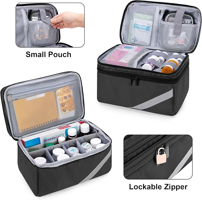 Trunab Medicine Storage and Organizer Bag Empty, Pill Bottle Organizer | with Portable Small Pouch, Home First Aid Box for Emergency Medication, Supplements or Medical Kits (Bag Only)