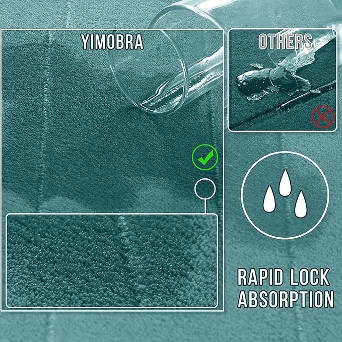 Yimobra Teal Bath Mat 31.5x20 Inch, Super Soft Absorbent Memory Foam Bathroom Rug Non Slip, Quick Dry, Machine Washable Floor Carpet for Tub Shower, Home Decor Accessories