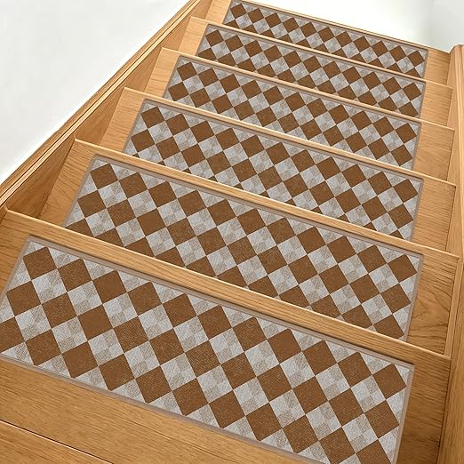 Non Slip Stair Treads for Wooden Steps, 4 Pack 8"x30" Washable Carpet | 8x30 in soft chenille polyester stair treads with reusable TPE backing for indoor wood stairs, dogs, kids, and seniors