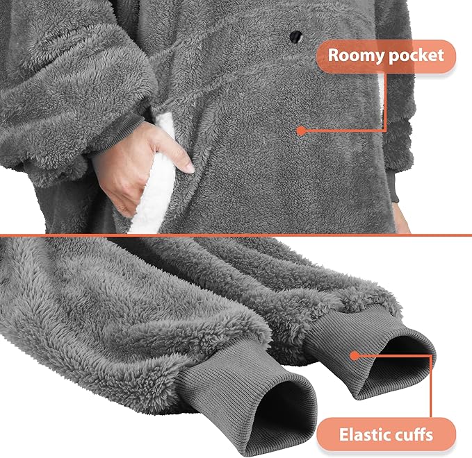 Catalonia Oversized Blanket Hoodie Sweatshirt, Wearable Sherpa Lounging Pullover for Adults Women Men