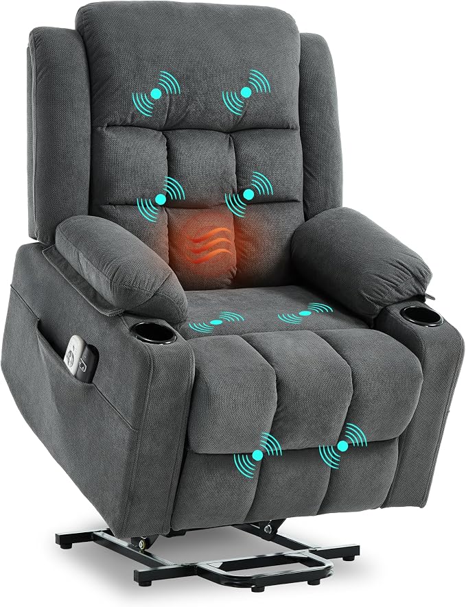 Ketaiyou Electric Power Lift Recliner Chair Sofa with Massage and Heat for Elderly, USB and Type-C Ports, Cup Holders, Infinite Position (Dark Grey, Regular)