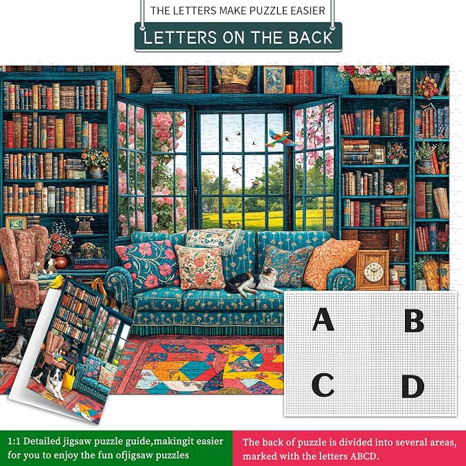 Puzzles for Adults 1000 Pieces,Cozy Study Jigsaw Puzzle with 1:1 HD Poster, Perfect Interlocking No Dust, Stress Relief Ideal Gift for Family Games