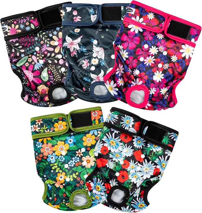 Tuiskusa Reusable Washable Dog Diapers Female, Highly Absorbent Doggie Diapers, Size Adjustable Puppy Diapers for Dog Period Panties(5 Pack)