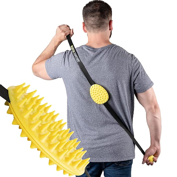 Original Back Scratcher - 2-Sided Back Scratching Tool for Hard-to-Reach Area, Durable 45" Strap with Ball Handles for Towel Like Operation, Universal Gifts for Men and Women, Yellow