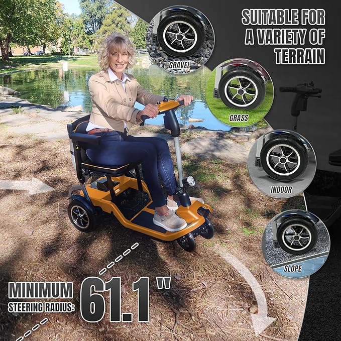R3b-Mobility Scooters for Seniors Adults Ultra Lightweight 37.5 Ibs Electric Powered Folding 4 Wheel Mobility Scooter with Cup Holder, Compact Convenient for Travel Airline Approved, Orange