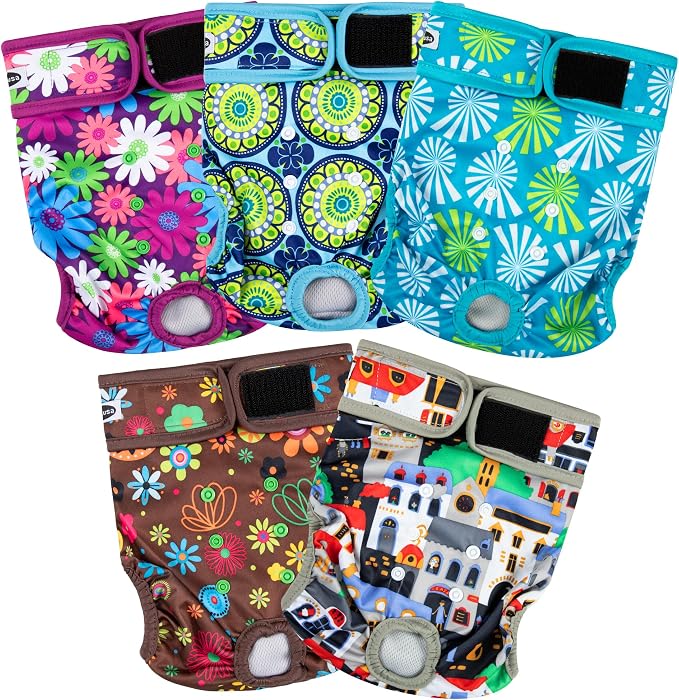 Tuiskusa Reusable Washable Dog Diapers Female, Highly Absorbent Doggie Diapers, Size Adjustable Puppy Diapers for Dog Period Panties(5 Pack)