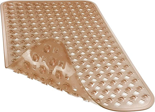 Yimobra Bathtub Mat Non Slip, Super Strong Suction Cups, 27.5"x15.5" Long Shower Mat with Drain Holes, Machine Washable Fast Draining Bath Mats, Bathroom Essentials,Clear Brown