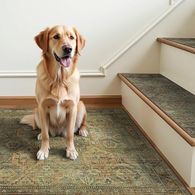 sarben 30"x30" Non Slip Stair Treads for Wooden Steps 1 Pack, Vintage Sage | Peel and Stick Carpet Stair Runner with TPE Adhesive Backing, Carpet for Added Safety, Pet and Senior Friendly