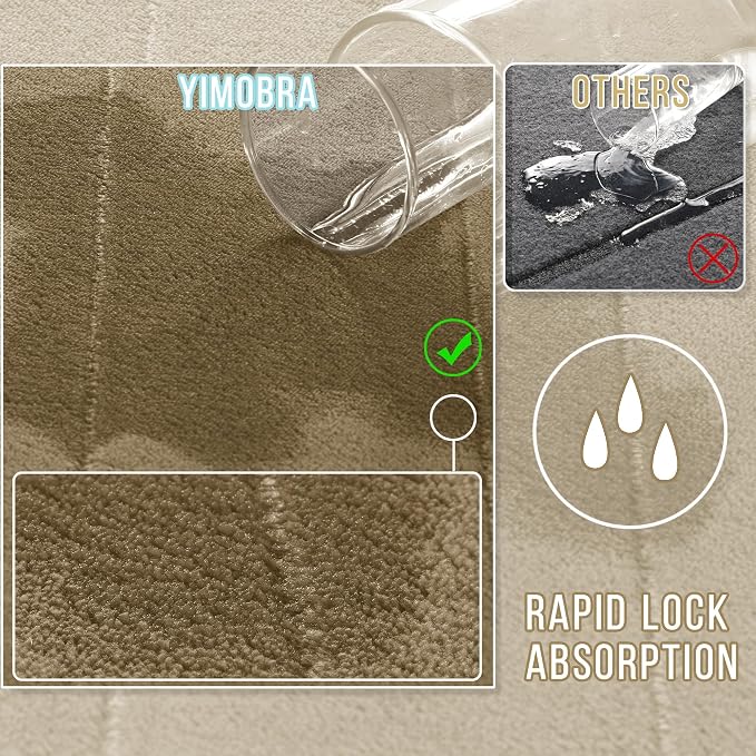 Yimobra Large Bath Mat 36"x24", Super Soft Quick Dry Memory Foam Bathroom Rug, Water Absorbent, Non Slip Backing Machine Washable for Tub Shower, Thick Comfort Support, Pale Khaki