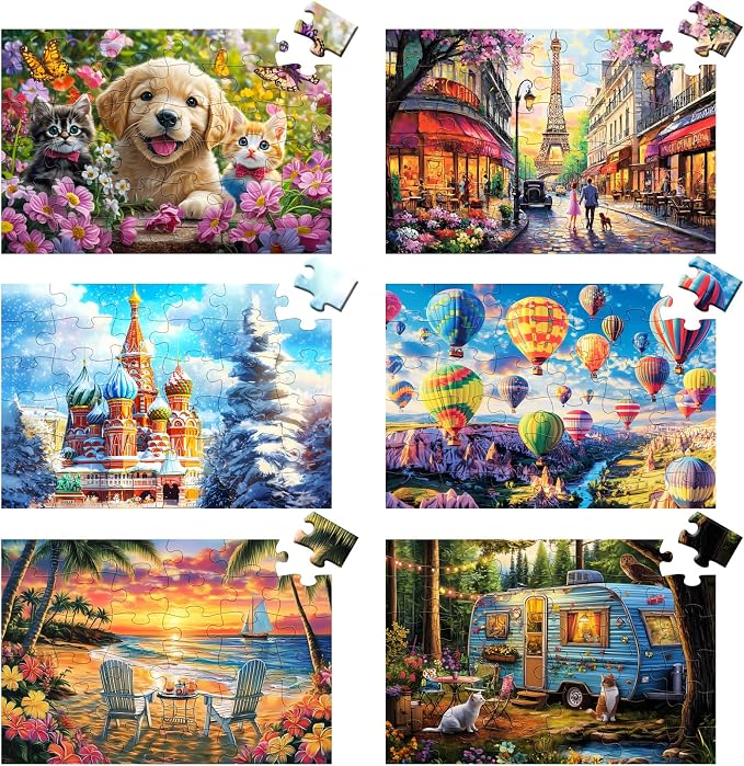 6 Packs 36 Large Piece Puzzle for Seniors,Dementia Alzheimer's Products Activities for Elderly Adults,Easy Puzzle Alzheimer’s Memory Cognitive Game Gift for Patient in Nursing Home with 6 Storage Bags