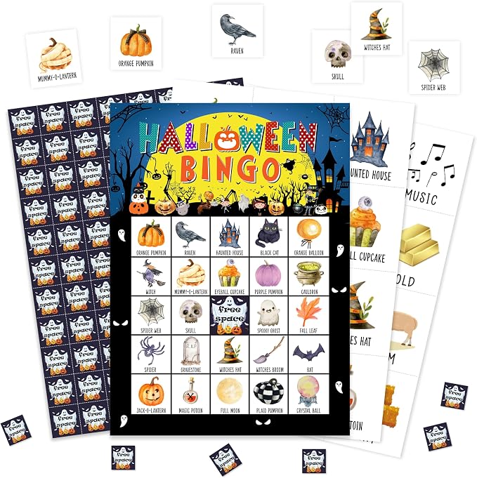 Halloween Bingo Game Cards, Holiday Bingo for Adults, Trick or Treat Game Cards Supplies, Fall Party Decor Favors, Gifts for Friends Family Holiday, (Halloween)