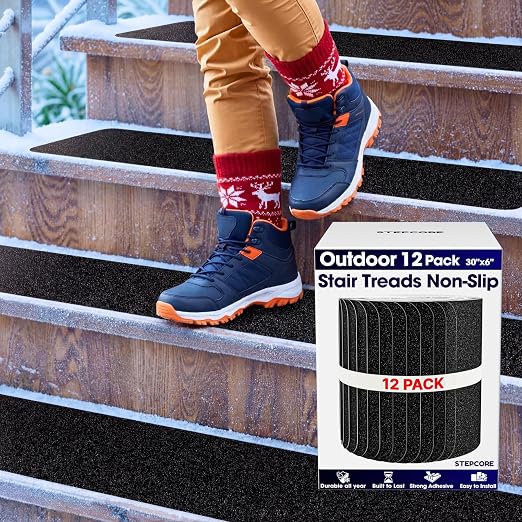 Outdoor Stair Treads Non Slip – 30" x 6" – 12-Pack Waterproof 80-Grit Grip Strips for Wooden Steps – Anti Slip & Anti Skid Step Treads – by STEPCORE