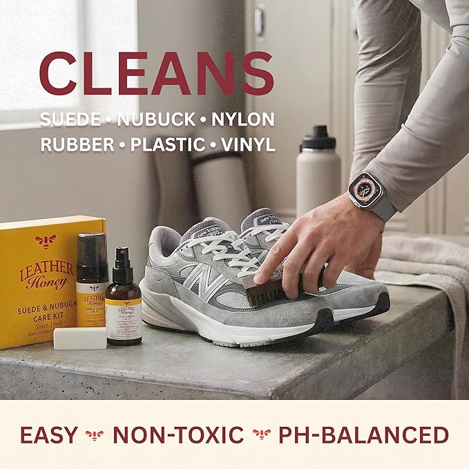 Leather Honey Suede Cleaner – Non-Toxic & Made in USA Since 1968 | Gently deep cleans & restores suede & nubuck shoes, boots, jackets, Uggs, bags & purses. Safe for any color including white.