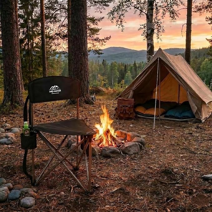 2 Pack Folding Camping Tripod Stool with Backrest & Cup Holder, Lightweight Portable Outdoor Chairs for Adults, Compact 3-Leg Seat for Fishing, Hunting, Hiking & Travel w/Bag - Black
