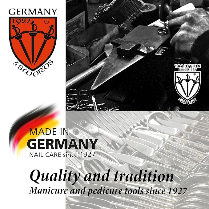 3 Swords Germany - brand quality 5 piece manicure pedicure grooming kit set for professional finger & toe nail care scissors clipper genuine leather red case in gift box, Made in Germany