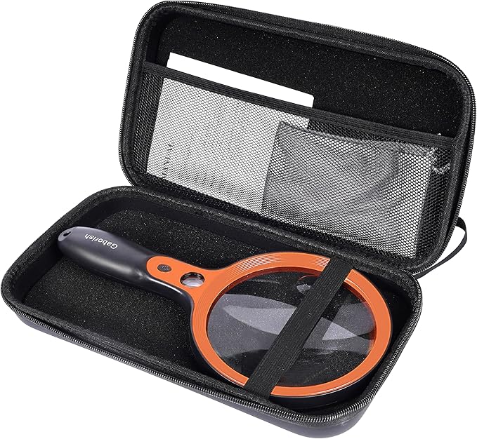 Large Magnifying Glass with 36 LED Light and Case, 10X 20X 45X Handheld Illuminated Lighted Magnifier with 1 UV Light for Seniors Reading, Inspection, Coins, Exploring Close Work