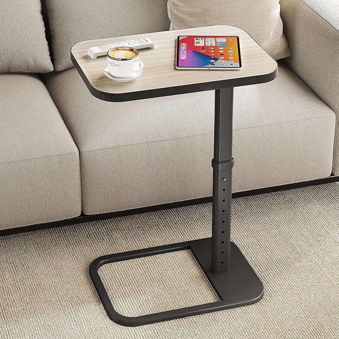 Kitstorack Upgraded TV Tray Table with Panel Lock, Adjustable Height & 90° Flip-Over Design, Sofa Arm End Side Table for Eating, Dinner, Snack, Laptop, Couch, Bed, Chair or Small Spaces, Gray