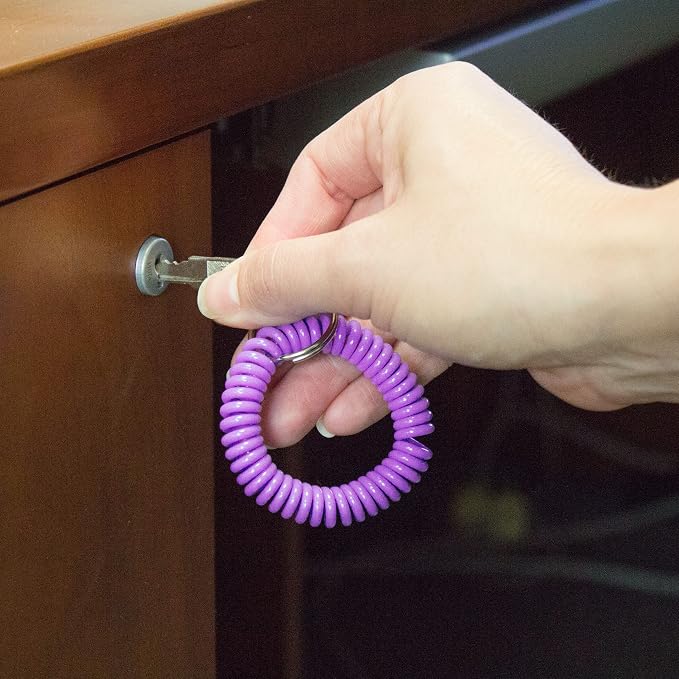 Lucky Line 2” Diameter Spiral Wrist Coil with Steel Key Ring, Flexible Wrist Band Key Chain Bracelet, Stretches to 12”, Rainbow, 1 Pack (410091)