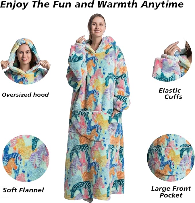 Blanket Hoodie, Long Hooded Blanket Sweatshirt as Birthday Gifts for Women Men, Long Wearable Blanket for Women Men.