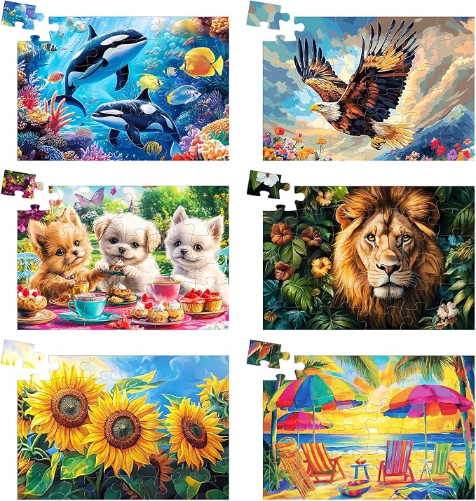 6 Pack 36 Large Piece Puzzles for Seniors, Dementia Alzheimer's Products Activities for Elderly Adults,Alzheimer’s Puzzle Memory Cognitive Games Easy Jigsaw Puzzle Gifts with 6 Storage Bags