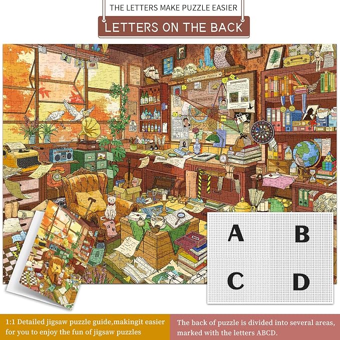 1000 Piece Jigsaw Puzzles for Adults,Detective Agency Puzzle with 1:1 HD Poster,Precise Interlocking,Letter Markings on Back,Dust-Free, Stress Relief & Ideal Family Game Gift