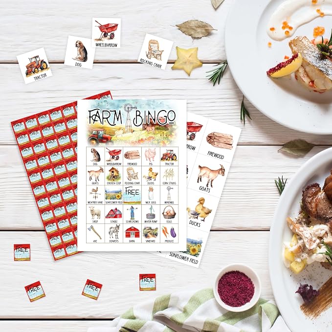 Farm Bingo Game Cards, Farm Barn Bingo Games for Adults, Field Cards Supplies, Farm Animal Birthday Party Decor Favors, Card Gifts for Women Friends Family Birthday Holiday, 04