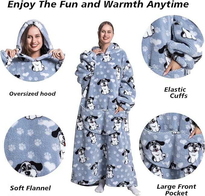 Blanket Hoodie, Long Hooded Blanket Sweatshirt as Birthday Gifts for Women Men, Long Wearable Blanket for Women Men.