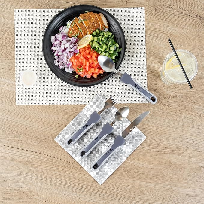 Restaurantware Adaptive Utensils - 1 count Stainless Steel, 9.843 x 5.118 x 1.575 Inches, Ergonomic Eating Aids, Non-Slip Utensil Set for Arthritis, Secure Grip Design, Gray