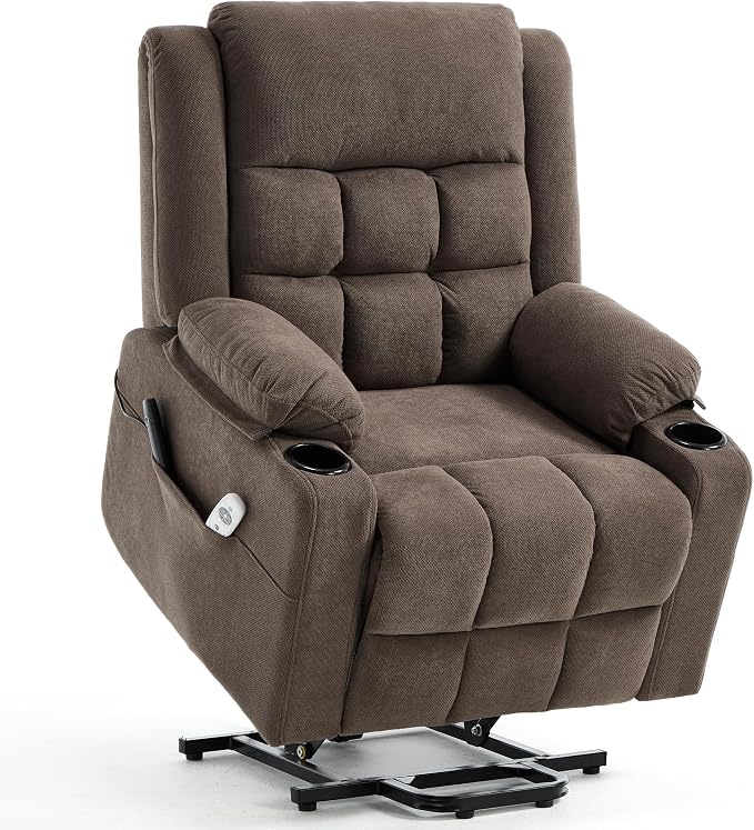 Power Lift Chair Recliners for Elderly with Heat and Massage, Recliner Chairs for Adults, Upgraded Fabric Recliner with USB & Type-C Charge Port, Cup Holders (Brown-O)