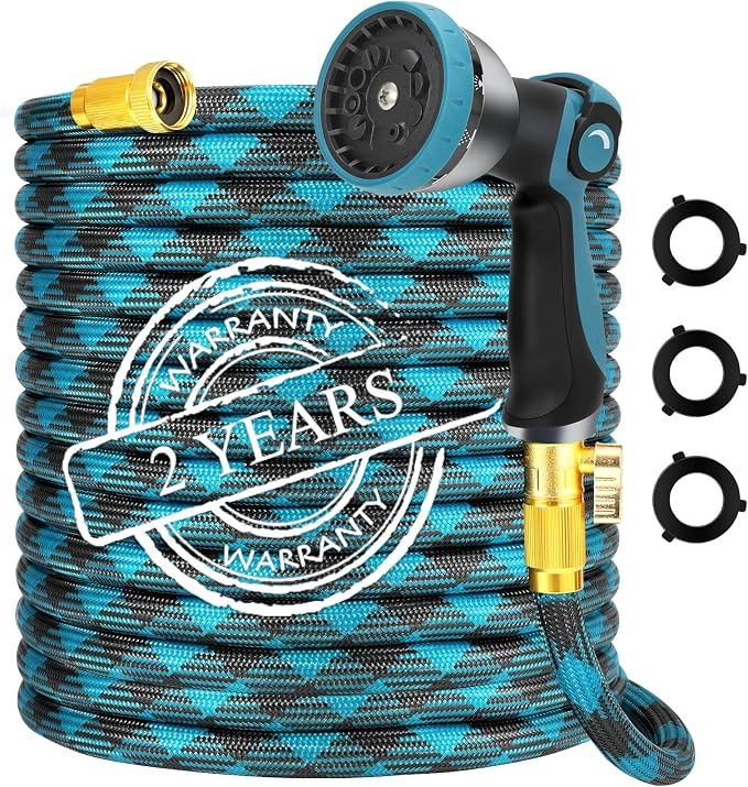Garden Hose 30 FT NON-EXPANDABLE Water Hose Flexible Garden hose & Ultra Lightweight Hose with 10-Pattern Garden Hose Nozzle High-Strength Special Cloth Cover with 3/4" Brass fitting for Garden
