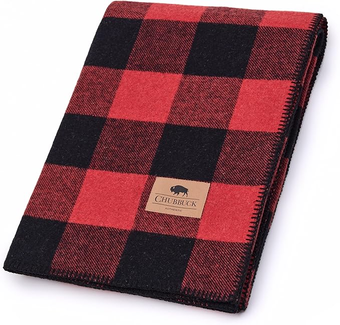 Chubbuck 100% Wool Blanket Camping (60" x 84") - Large Warm Blankets for Camping, Emergency, Outdoor Concerts and Home Use - Fire Retardant Blanket, Soft and Warm Blankets for Winter (Buffalo)
