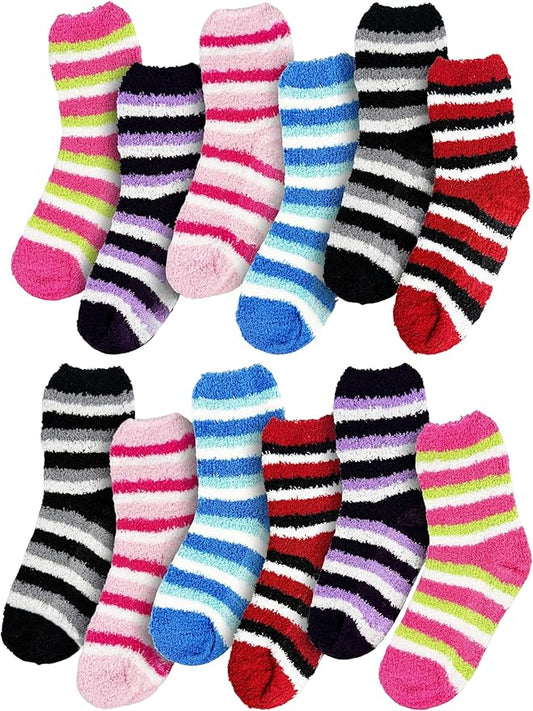 12 Pairs Fuzzy Socks for Women, Soft Fluffy Cozy Thick Warm Winter Holiday Stocking Stuffer Bulk Pack