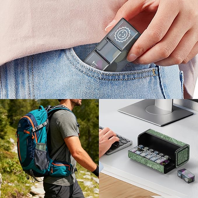 Pill Organizer 7 Day AM PM, Discreet 2 Times a Day Weekly Pill Box with Double Protection Shell, Large Capacity Portable Vitamin Case for Travel Meds & Medicine Organizer (Forest Green)