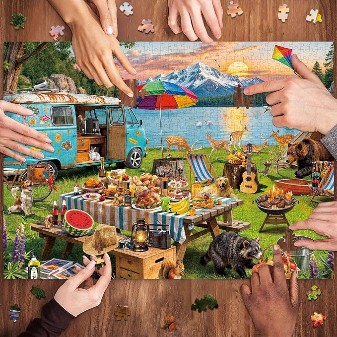 1000 Piece Puzzles for Adults,Outdoor Camping Jigsaw Puzzle 1000 Pieces for Adults Seniors,Challenging Family Games Holiday Party Gifts -1:1 Poster Interlock Perfectly Letter on Back