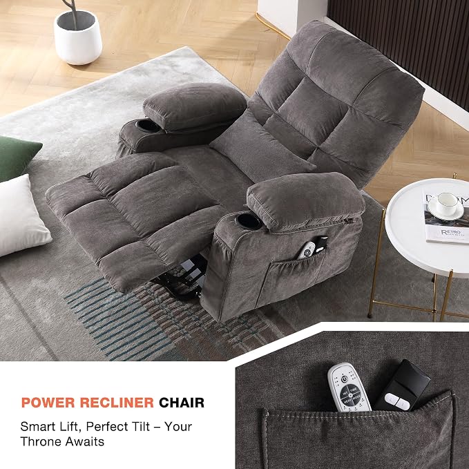 MAHOMICO Power Lift Recliner Chair for Elderly with Vibration Massage and Lumbar Heating,Electric Lift Recliner Single Sofa with Side Pocket,Two Cup Holders and USB Charge Port for Living Room