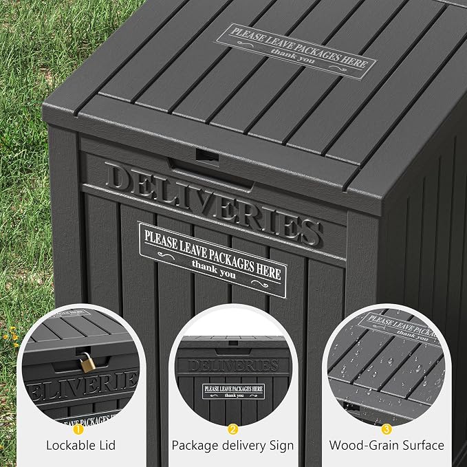 Package Delivery Box for Outside, Waterproof Outdoor Storage, Black