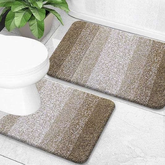 OLANLY Bathroom Rug Set 2 Piece, Soft Absorbent Microfiber Bath Mats and U-Shaped Contour Toilet Rug, Non-Slip, Machine Wash Dry, Plush Shaggy Bath Mats for Bathroom (24"x16"+U24 x20, Coffe)