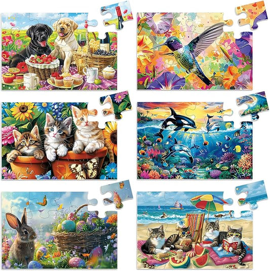 6 Pack 16 Piece Dementia Puzzles for Elderly Large Piece Puzzles Alzheimers Dementia Products and Activities for Seniors Puzzles Easy Cognitive Games Gift for Seniors Elderly Adults in Nursing Home