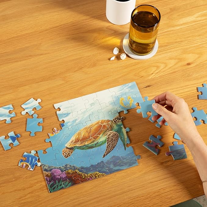 Large Piece Jigsaw Puzzle – Easy & Colorful, Dementia & Memory Activities for Seniors, Elderly Gifts, 48 Pieces, Aquamarine