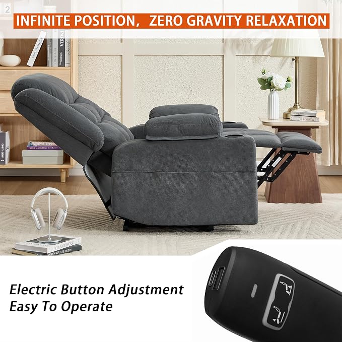 Ketaiyou Electric Power Lift Recliner Chair Sofa with Massage and Heat for Elderly, USB and Type-C Ports, Cup Holders, Infinite Position (Dark Grey, Regular)