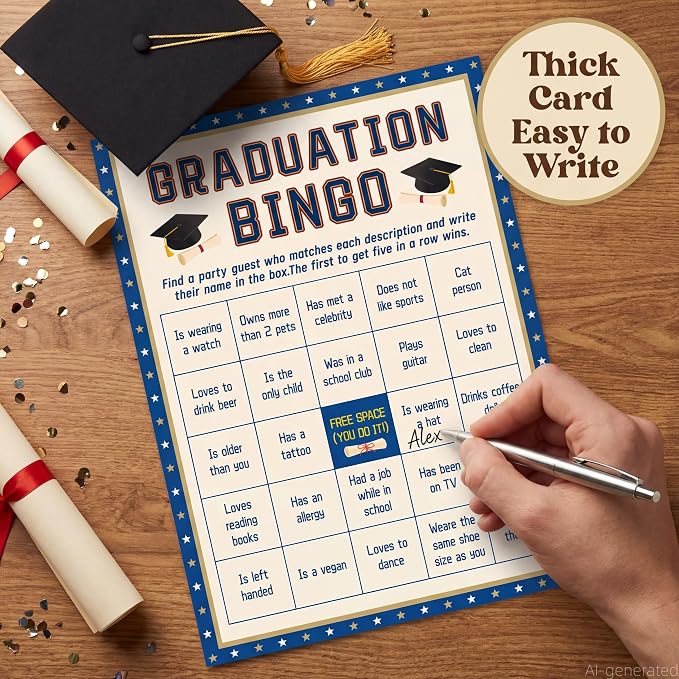 30PCS 2026 Graduation Party Game Cards, Graduation Bingo Game, Senior High School & College Graduation Party Favors-MG02