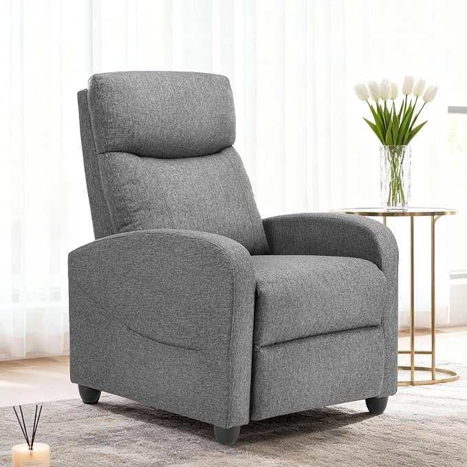 Sweetcrispy Recliner Chair Fabric Recliner Sofa No Massage, Home Theater Seating with Lumbar Support, Adjustable Push Back Overstuffed High-Density Sponge Reclining for Living Room, Grey