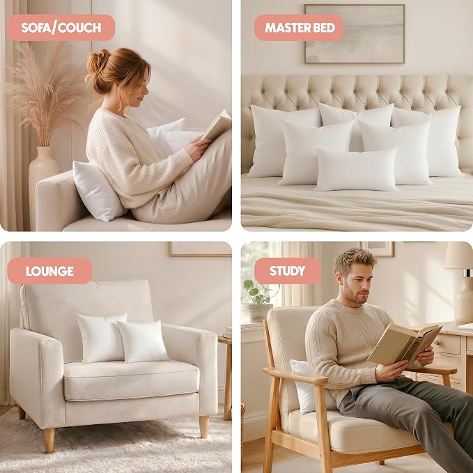 Utopia Bedding 12x12 Pillow Inserts, White Throw Pillows for Couch, 2 Pack | Indoor cushion inserts for bed, sofa & couch, Supportive & fluffy decorative pillows for everyday comfort, Set of 2, White