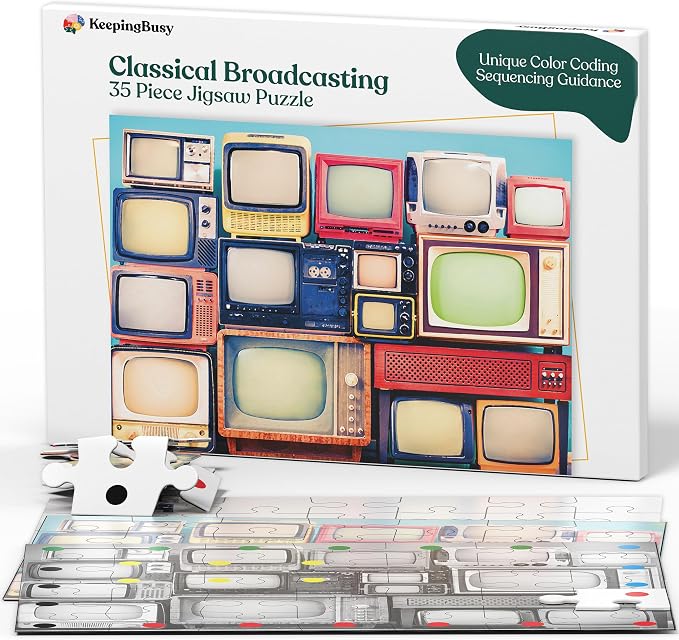 Keeping Busy Broadcasting Dementia Puzzles Activities for Seniors | Alzheimer Products for Elderly Patients | Fun Memory Game Toy & Cognitive Brain for Senior Citizens w/Memory Loss or Alzheimers 35PC