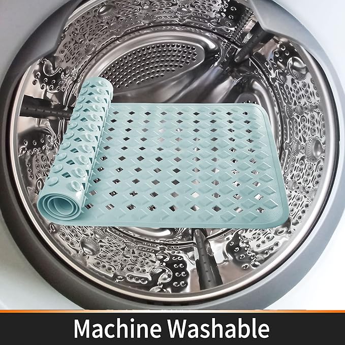 Yimobra Bathtub Mat Non Slip, Super Strong Suction Cups, 27.5"x15.5" Long Shower Mat with Drain Holes, Machine Washable Fast Draining Bath Mats, Bathroom Essentials,Mint Green