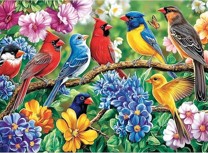 300 Piece Puzzles for Adults – Colorful Birds & Blooming Flowers Jigsaw, Relaxing 300 Piece Puzzles for Adults Large Piece, for Puzzle Fans, Kids & Seniors (20.5" x 15")