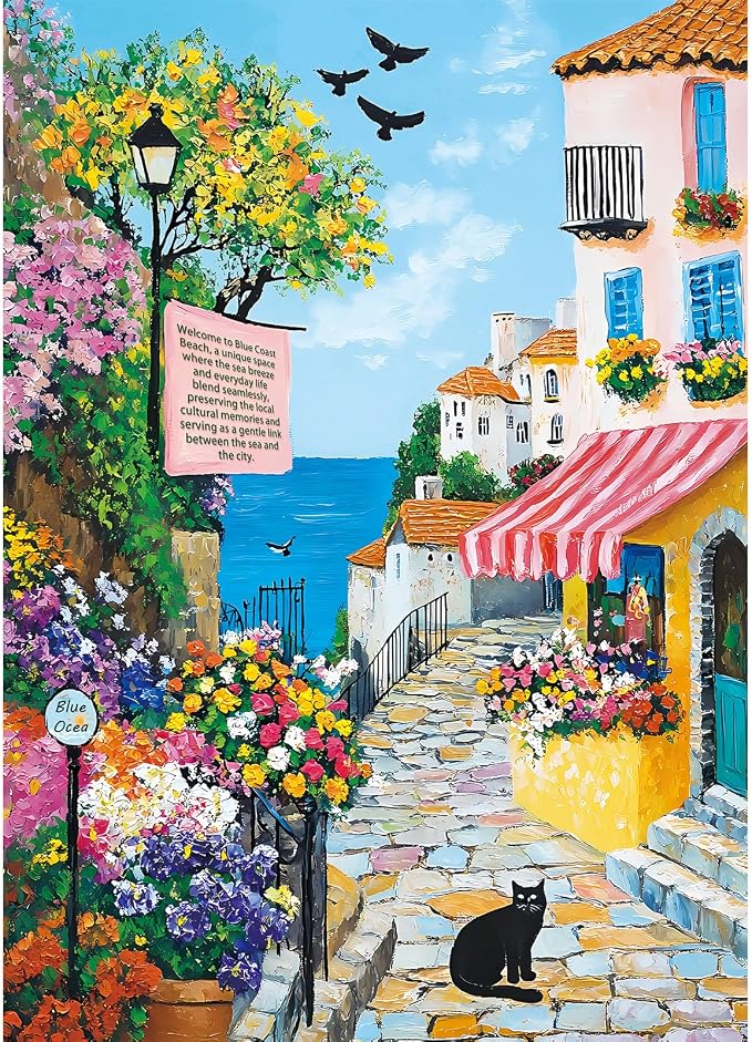 Puzzles for Adults 1000 Pieces,Charming Coastal Path Jigsaw Puzzle with 1:1 HD Poster, Perfect Interlocking No Dust, Stress Relief Ideal Gift for Family Games